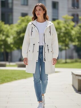 BERNARDO ECI-MINDED White Hooded Anorak Jacket with Drawstring Details